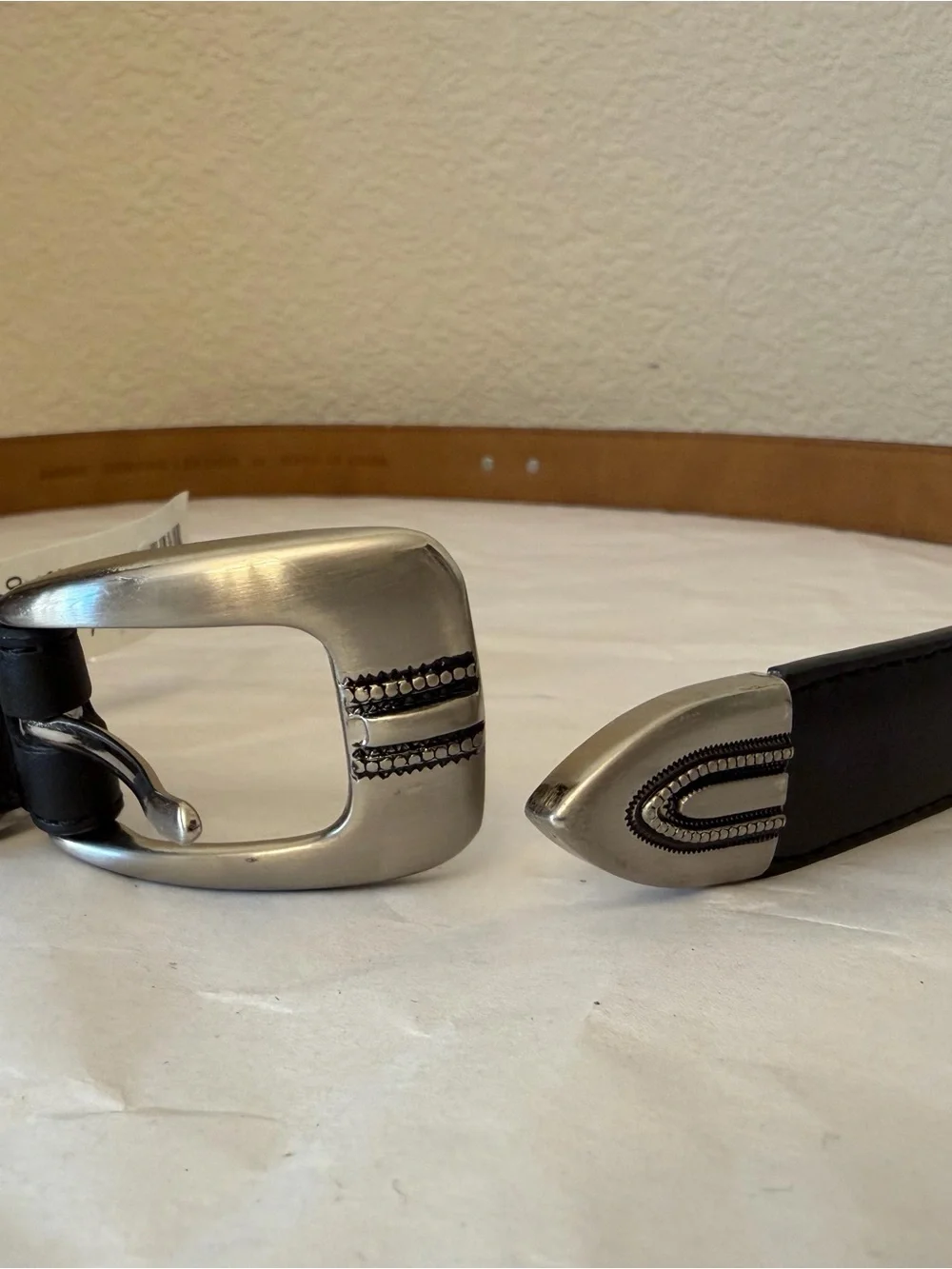 Black Leather Men’s Belt with Polished Silver Buckle